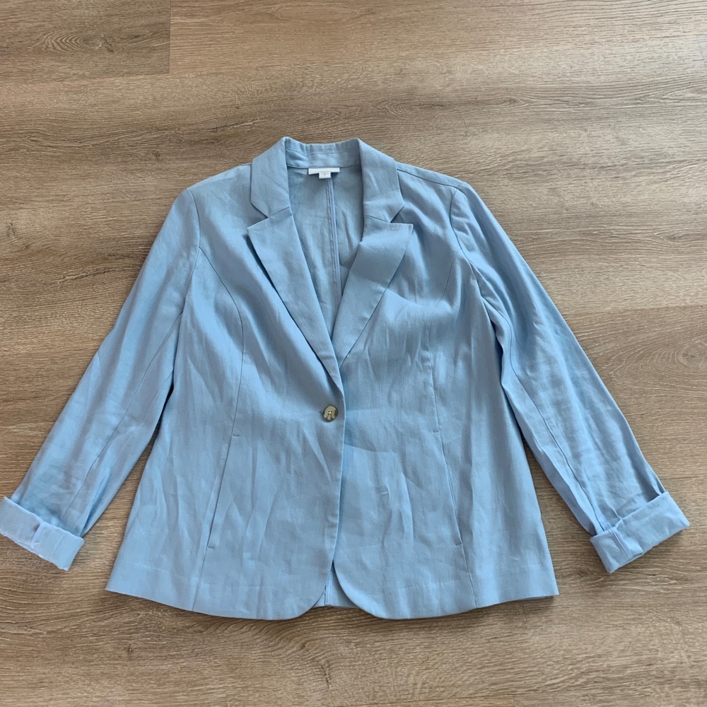 J. Jill Love Linen Light Blue Single Button Blazer Jacket Womens XS Professional